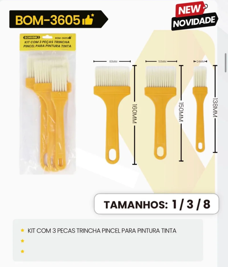 KIT COM 3 PEÇAS TRINCHA PINCEL PARA PINTURA TINTA-BOM-3605