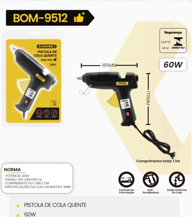 PISTOLA DE COLA QUENTE 60W-BOM-9512