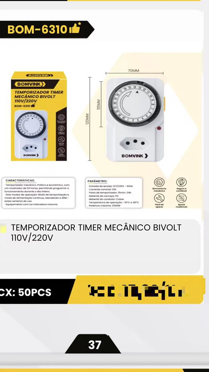 TEMPORIZADOR TIMER MECÂNICO BIVOLT - BOM-6310 TEMPORIZADOR TIMER MECÂNICO BIVOLT - BOM-6310